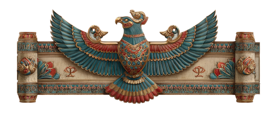 Ornate Stylized Bird with Vibrant Colors and Decorative Elements Isolated