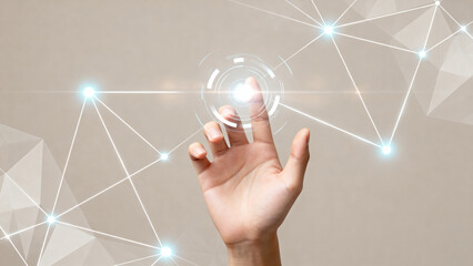 Hand interacting with digital network