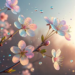 holographic flowers falling  , best quality
