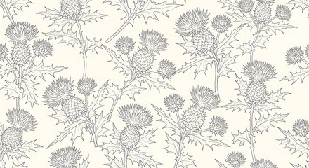 Obraz premium Elegant thistle floral pattern in delicate line art on neutral background