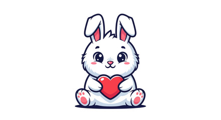 Obraz premium Cute cartoon bunny holding a red heart illustration for valentine's day design concept