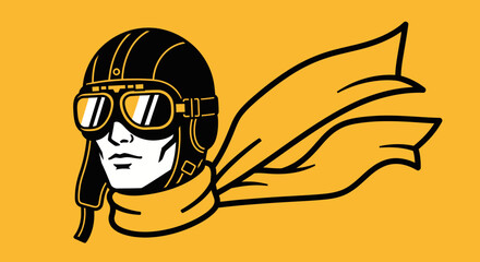 Vintage aviation theme featuring a retro aviator illustration on yellow backdrop