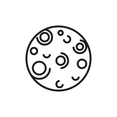 A black outlined circle filled with smaller circles and curved shapes resembling a celestial body