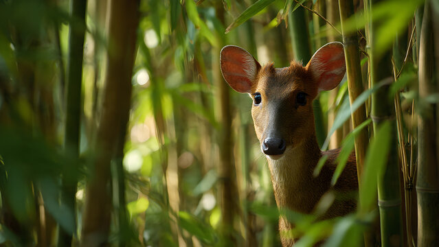 A browsing doe in tall grass, illuminated by warm filtered light that accentuates fur texture and habitat depth.