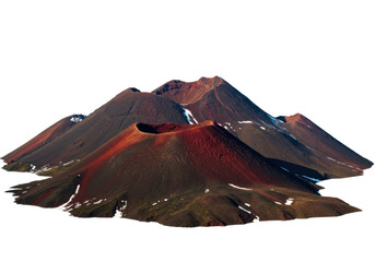 Isolated group of volcanic cones with snow patches at the base, scenic landscape