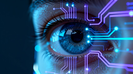 Human eye with digital circuit overlay