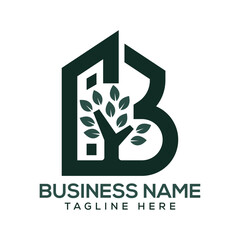 Letter B House Tree Home Real Estate Logo Vectors Illustrations Logo