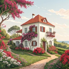 triple story bouganvilla themed country house