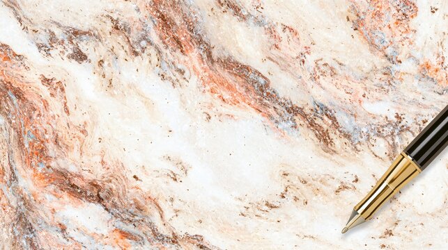 Elegant fountain pen resting on luxurious marbled surface creating a sophisticated backdrop for executive notes or exclusive invitations