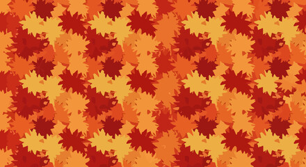 A vibrant repeating pattern featuring stylized autumn leaves in warm, rich tones.