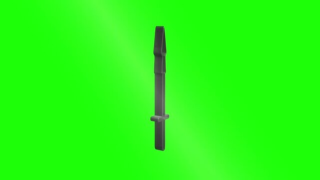 Metallic roman gladius rotating on green screen