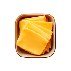 Stack of cheddar cheese slices isolated on transparent background