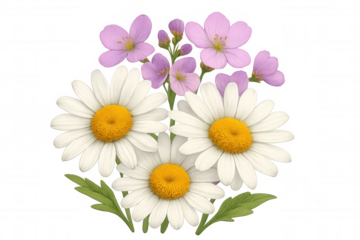Daisy and pink wildflower bouquet creating a fresh spring floral arrangement on transparent background