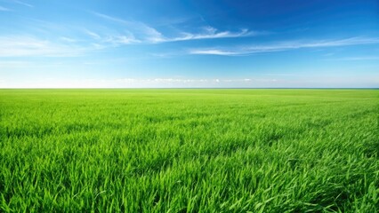 Fototapeta premium Vibrant Green Field with Blue Sky A Perfect Day in Nature