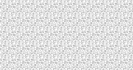 Fitness and sports doodle pattern background, seamless vector illustration, gym and yoga art