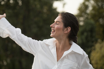 Portrait of beautiful woman nature. Happy day. Life