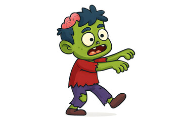 Cute Zombie Cartoon Vector &ndash; Funny Halloween Walking Dead Character on White Background