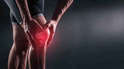 Male athlete with knee pain highlighted in red during exercise