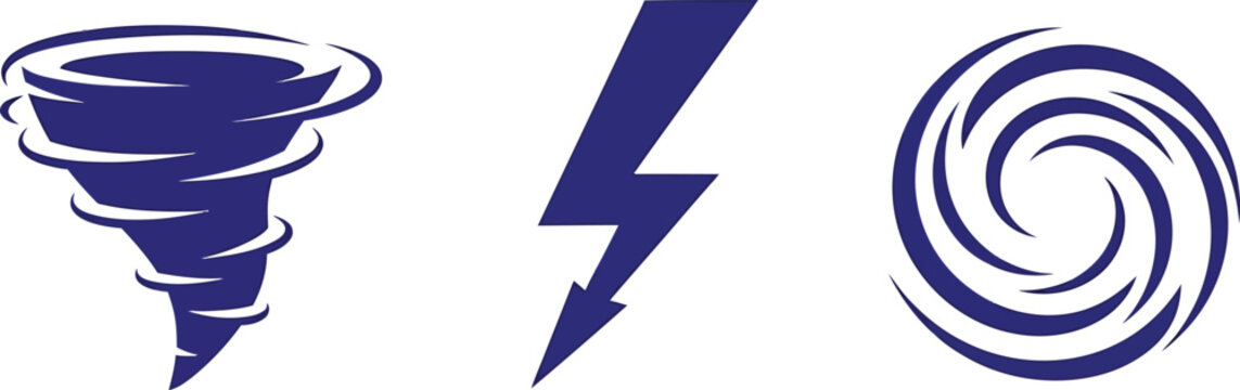 Weather hazard icon set featuring tornado lightning bolt and hurricane vector illustration for weather forecasts and safety guides
