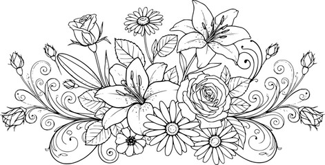 Obraz premium Hand drawn flowers, vector illustration. Floral vintage sketch.