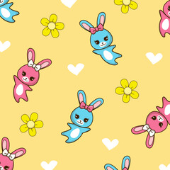 cute rabbit animal cartoon vector seamless pattern fullprint fabric design for kids apparel