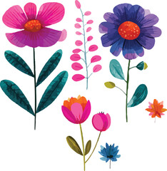 watercolor set of flowers