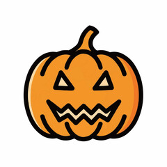 Spooky season pumpkin icon with a cute cartoon face, perfect for Halloween designs, invitations, and festive marketing materials, originally a scalable graphic