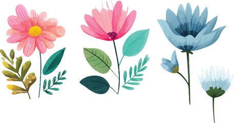 set of watercolor flowers