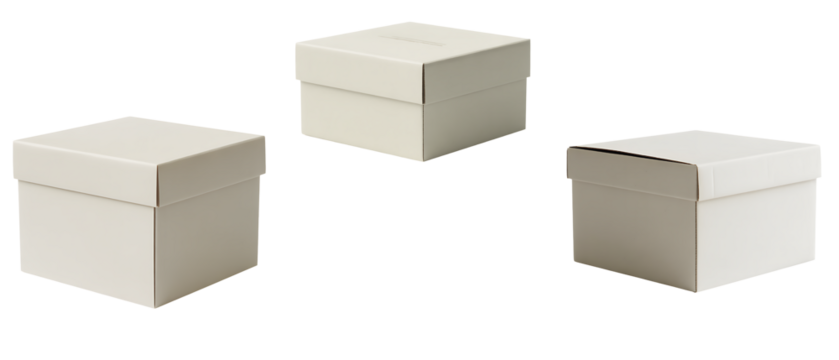 Three cardboard boxes isolated on white background for packaging and shipping
