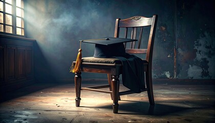 Empty Chair with Graduation Cap and Gown – Symbol of Completion