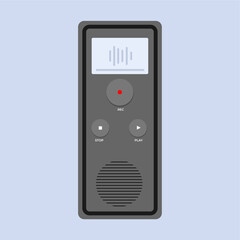 Digital voice recorder for journalists, used to capture field report audio, flat art design style.
