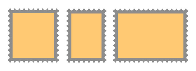 Set of blank postage stamp templates in a simple, flat design
