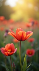 Many orange flowers in a field of green grass