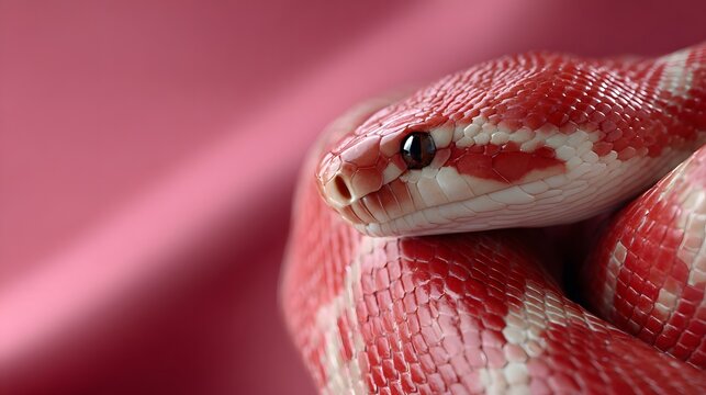 Close-up Exotic Red Albino Python Head Dangerous Beauty Macro Shot