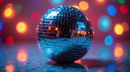Fototapeta premium A close up of a disco ball with a lot of lights in the background