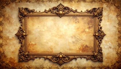 Ornate Vintage Frame with Gold Scrollwork on Aged Parchment Background