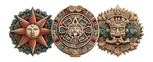 Intricate Aztec Style Emblems with Vibrant Colors and Unique Designs