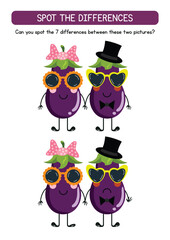 Spot the Differences Eggplant Puzzle Worksheet Game