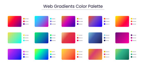 Gradient Colour, Color Palette, Swatches in RGB, HEX Colors, Paint Palette, Bright Colours in HEX Codes with white background