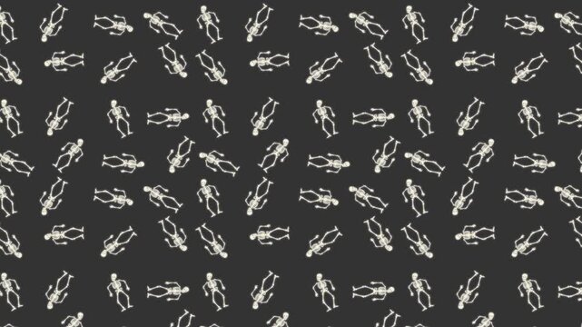 moving animation with dark background skeleton pattern image.