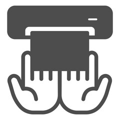 Napkin and two hands solid icon, hygiene concept. Vector graphics. Clean hands sign on white background, glyph style icon for mobile or web design.