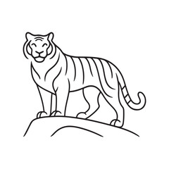 Majestic Tiger Standing on Rock Outline Vector on White Background