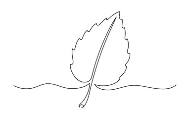 Continuous one line drawing of leaf. Leaf hand drawn sketch. Autumn harvest. Vector illustration