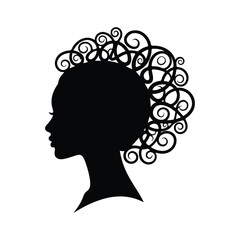 Silhouette of a woman with curly hair