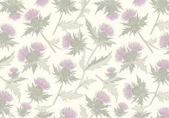 Artistic Thistle Flower Pattern Design, Decorative Floral Elements Texture