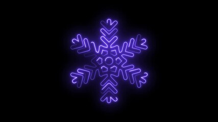 Glowing violet snowflake icon animation on black background for winter or christmas theme - Powered by Adobe