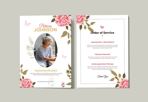 Elegant Funeral Program and Obituary Invitation Template