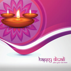 Happy Diwali Festival Celebration Background with Glowing Diyas, Vibrant Pink and Purple Decorative Waves, Warm Festive Lights, and Elegant Indian Festival of Lights Greeting Design