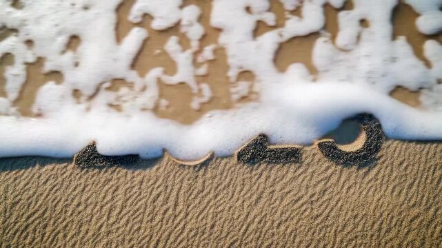 A sunny day on a sandy beach with the number 205 written in the sand, perfect for summer vibes and outdoor activities