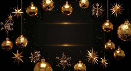 Elegant Golden Christmas Ornaments on Dark Background for Holidays
